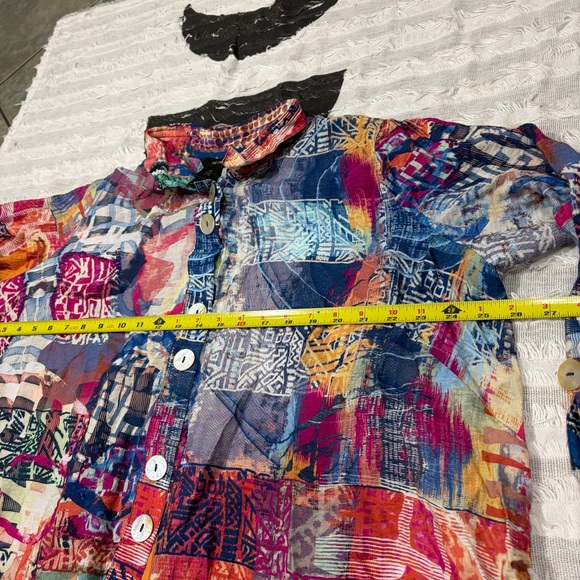 Ali Miles Top Women's 2X Multi Artsy Graphic Tropical Floral Button Front Boho - Picture 10 of 12